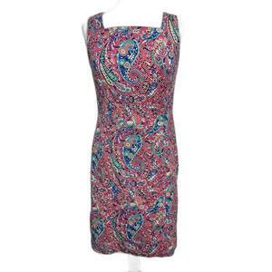 Talbots Pink and Blue Paisley Textured Dress - Women 6 - Cottage Career